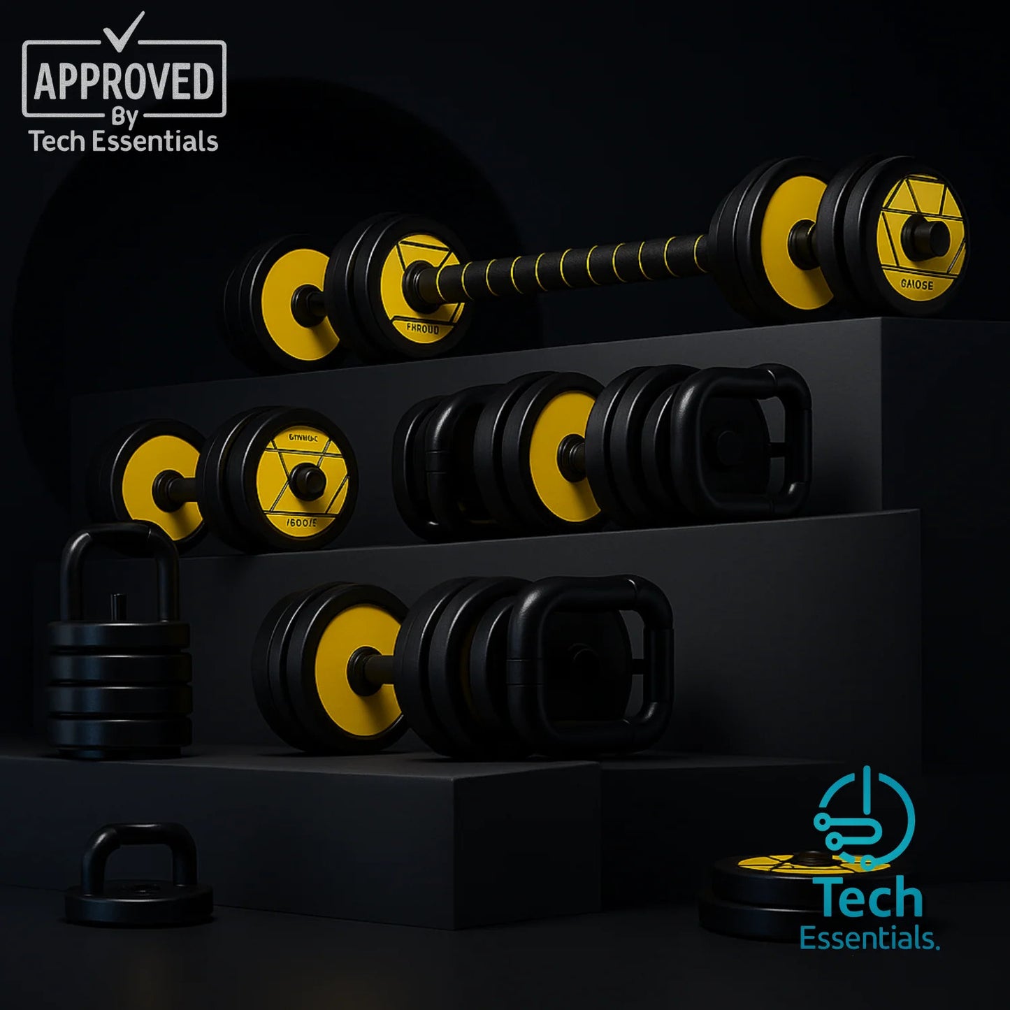 TECH ESSENTIALS — 2-in-1 Adjustable Dumbbell & Barbell Set