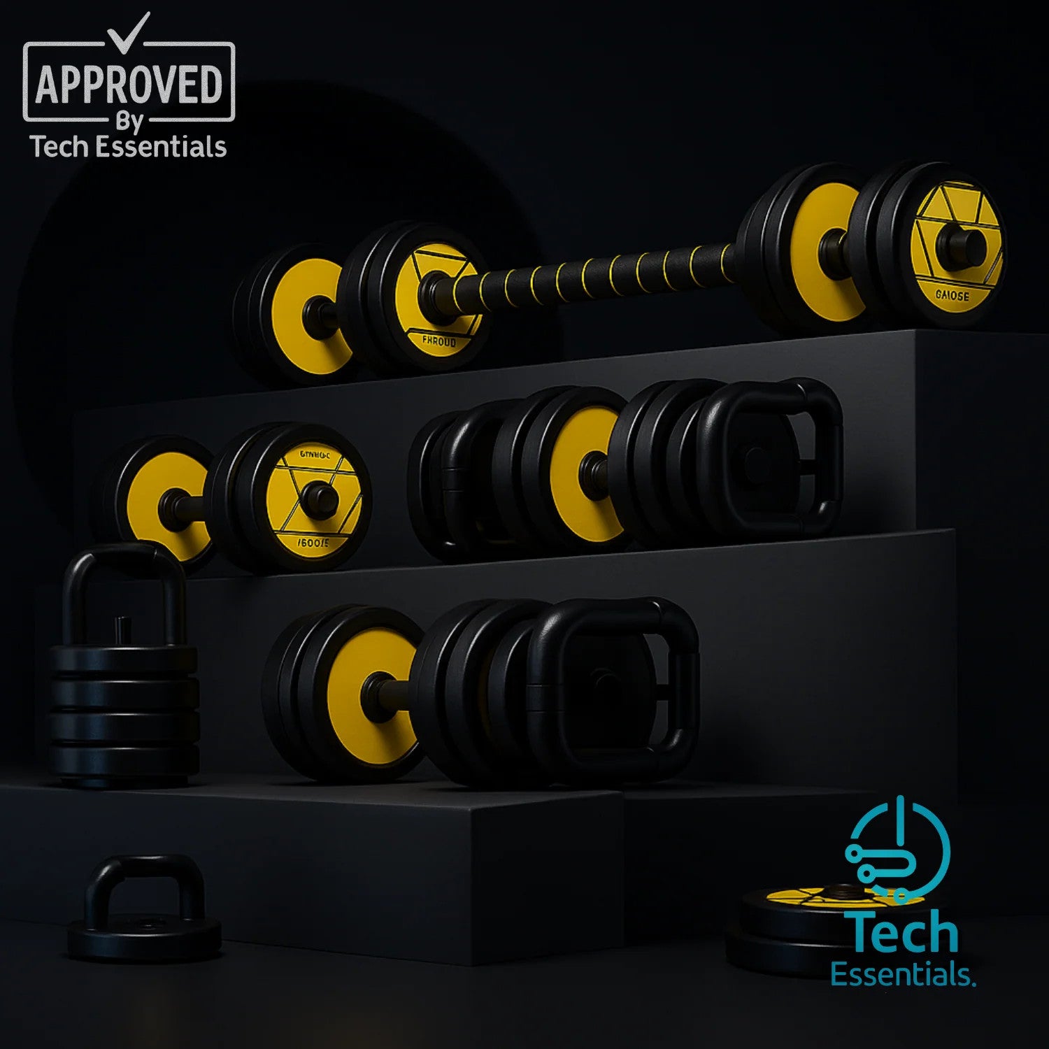 TECH ESSENTIALS — 2-in-1 Adjustable Dumbbell & Barbell Set