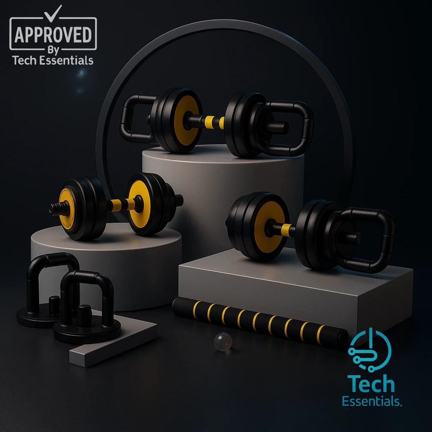 TECH ESSENTIALS — 2-in-1 Adjustable Dumbbell & Barbell Set