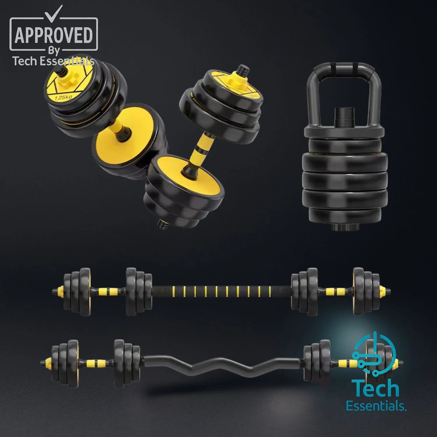 TECH ESSENTIALS — 2-in-1 Adjustable Dumbbell & Barbell Set