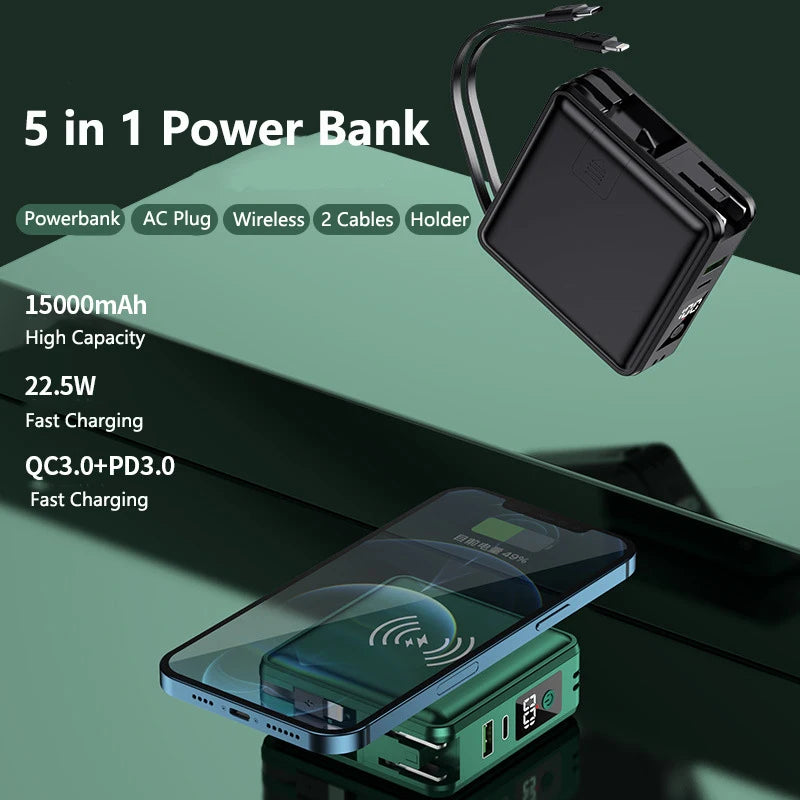 5 in 1 Wireless Power Bank (15000Mah)